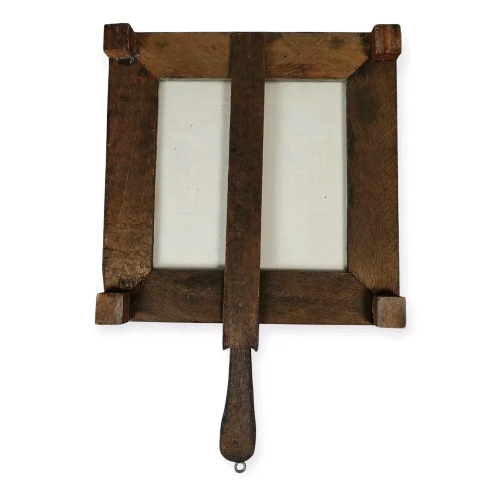 Vintage Ceramic Tile Trivet W/ Handle Carved Wood Frame Footed Floral England